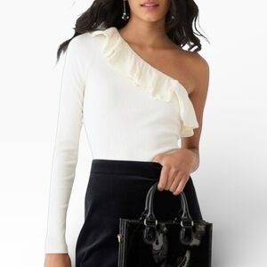I. CREW NWT One Shoulder Long Single Sleeve Ribbed Top Size Medium in Ivory
